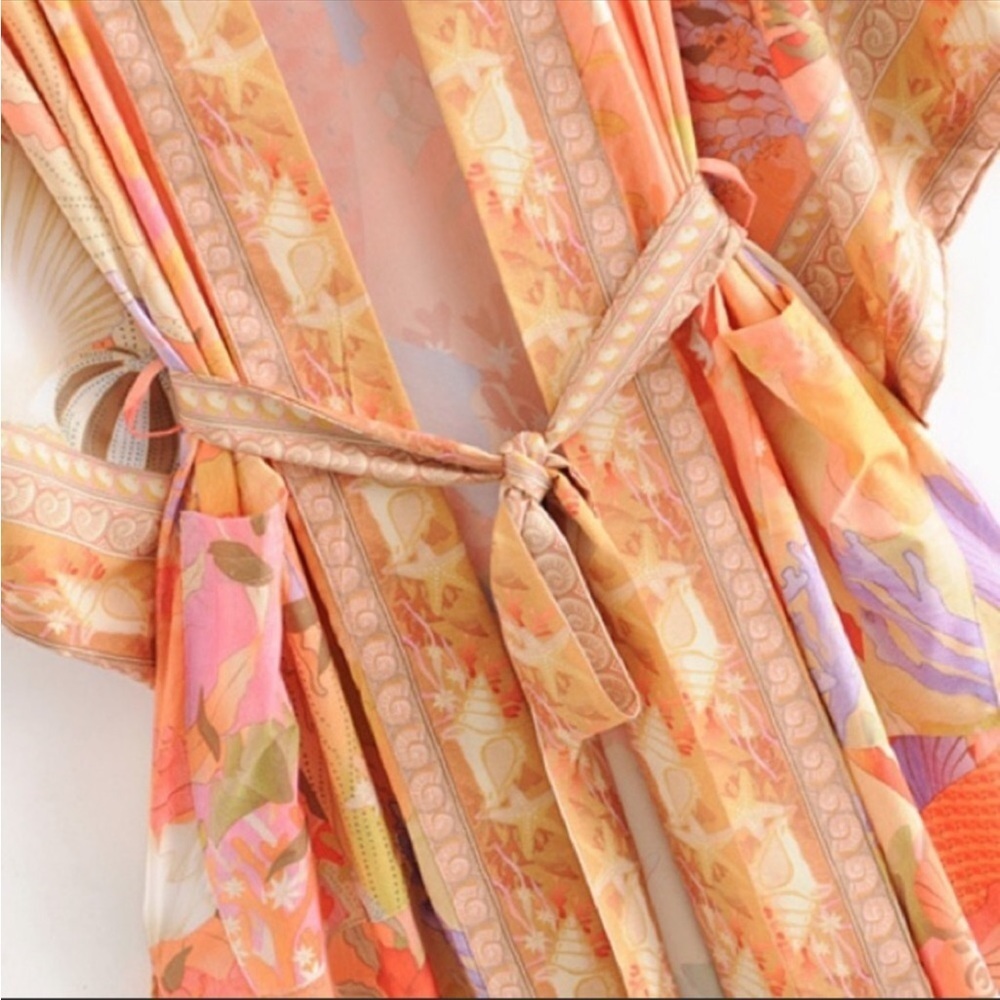 Bohemian Orange Kimono Gypsy Boho Robe - Picture 6 of 9